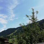 Aussicht vom Balkon auf das Markbachjoch und die Paragleiter
